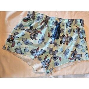 LILO Stitch Sleep Shorts Women Small  Pajama Shorts Soft Fleece Drawstring Blue